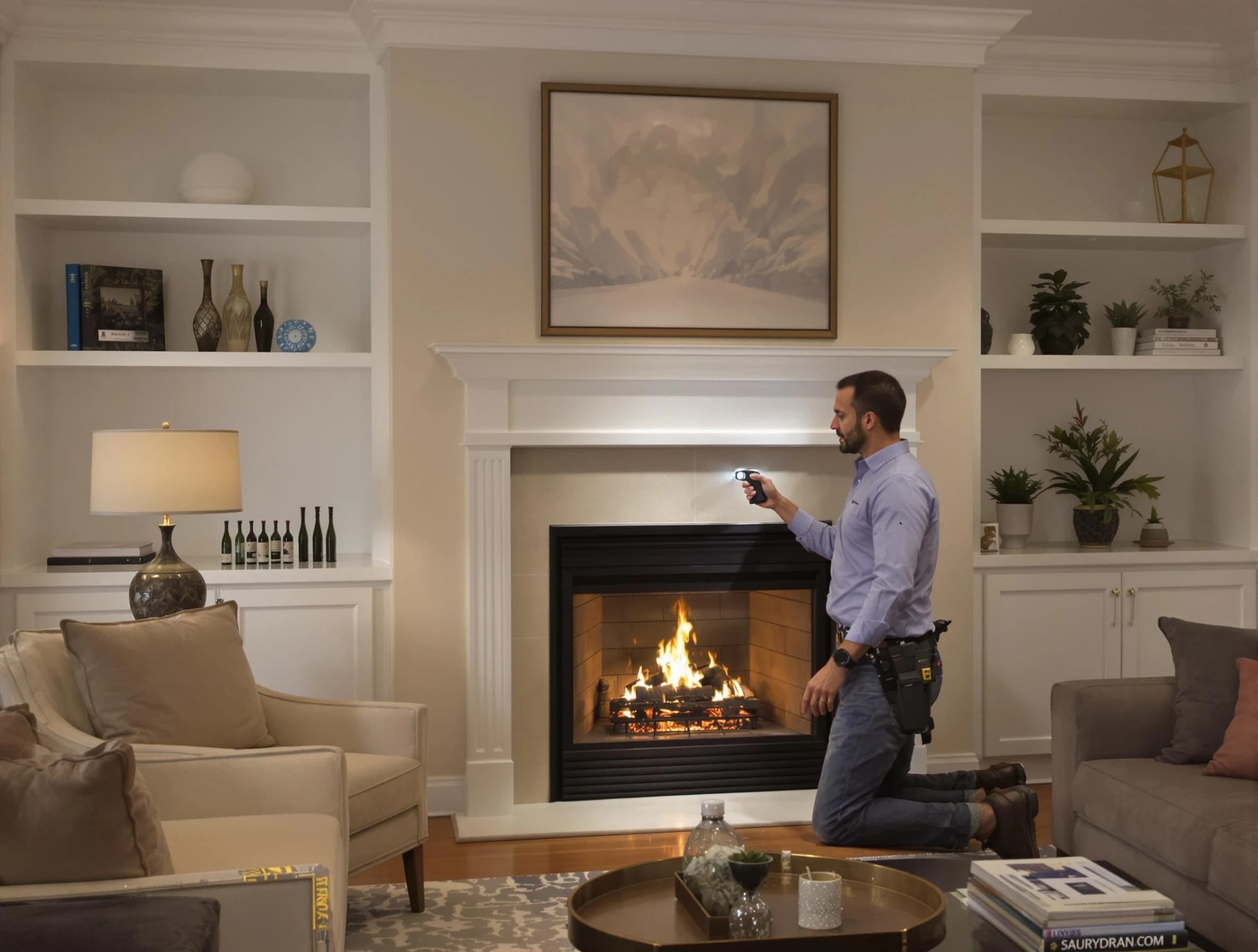 Dedham Chimney Sweep conducting a fireplace safety inspection in Dedham, MA