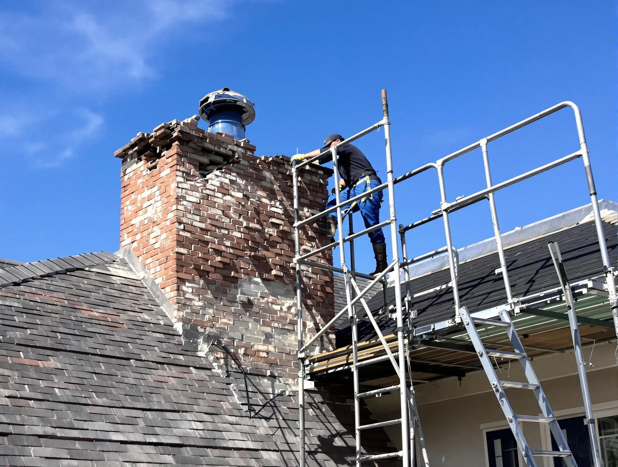 Rebuilding a chimney structure by Dedham Chimney Sweep in Dedham, MA