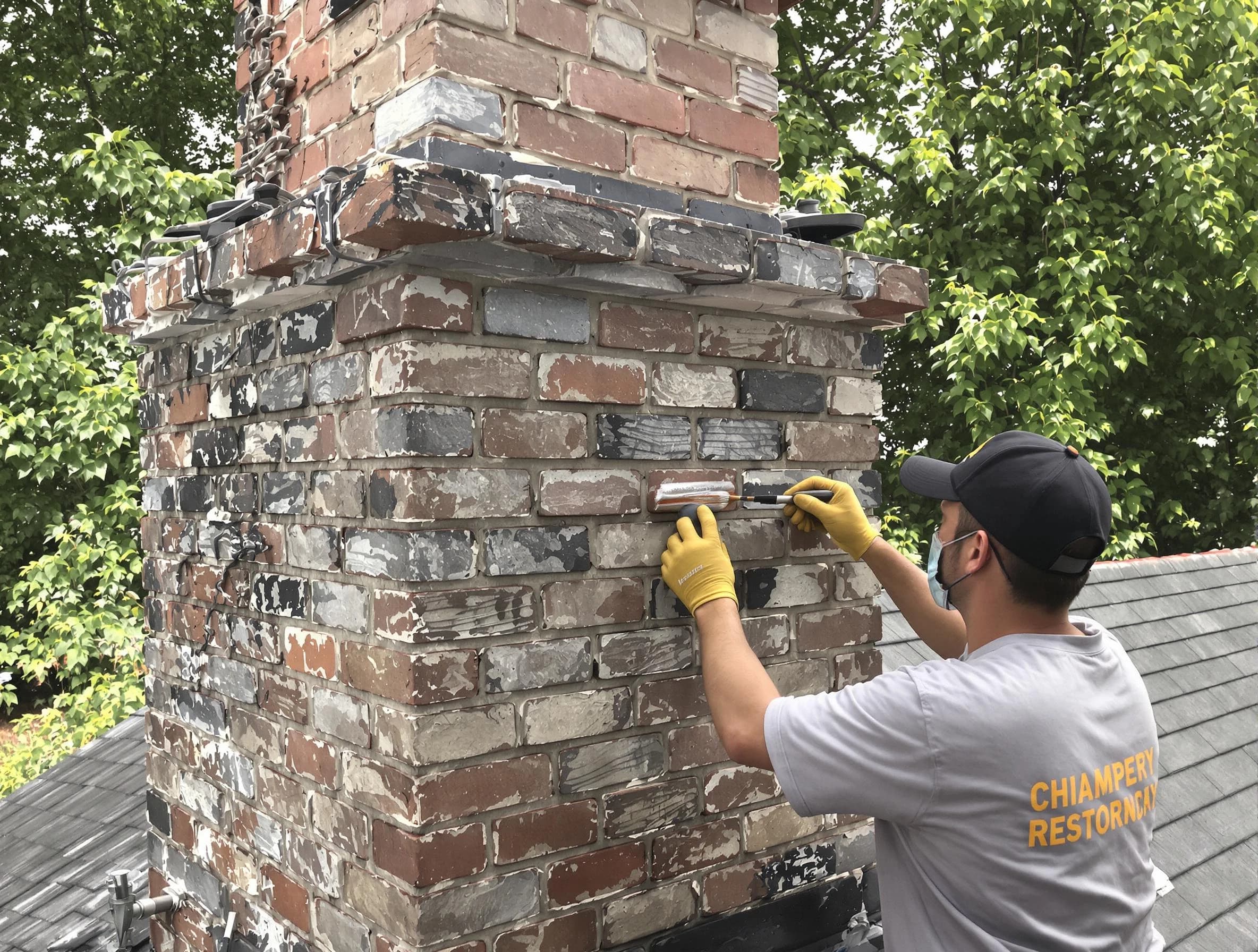 In-progress chimney restoration by Dedham Chimney Sweep in Dedham, MA
