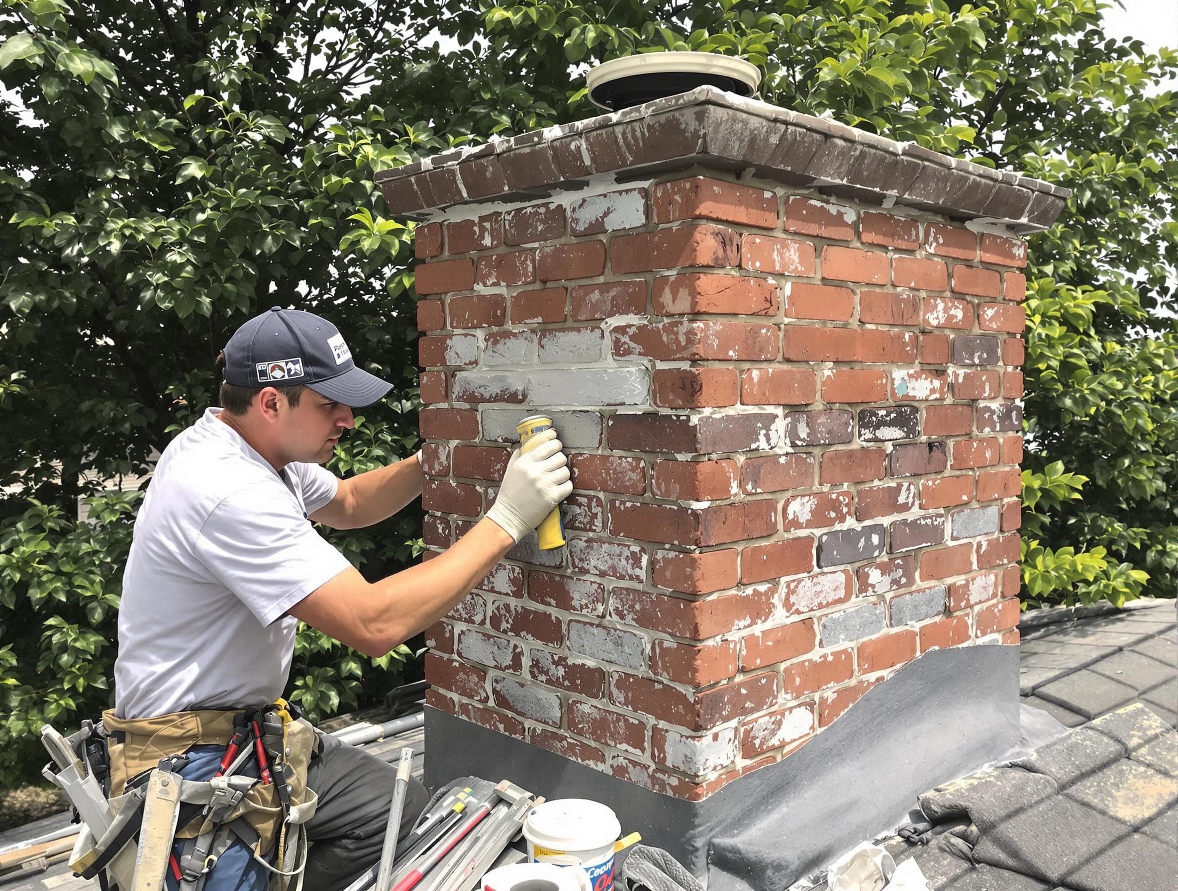 Dedham Chimney Sweep restoring an aging chimney in Dedham, MA