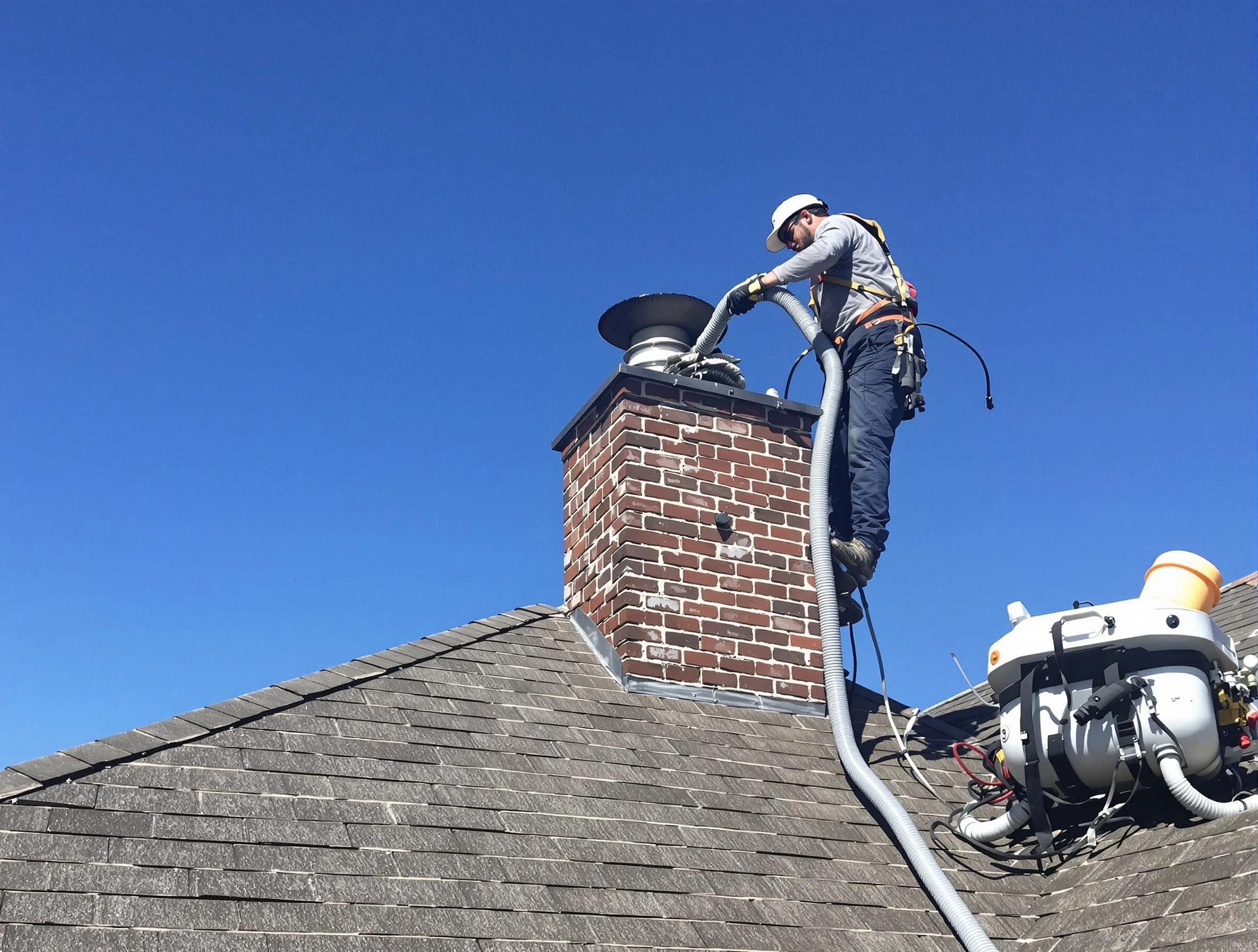 Dedicated Dedham Chimney Sweep team member cleaning a chimney in Dedham, MA
