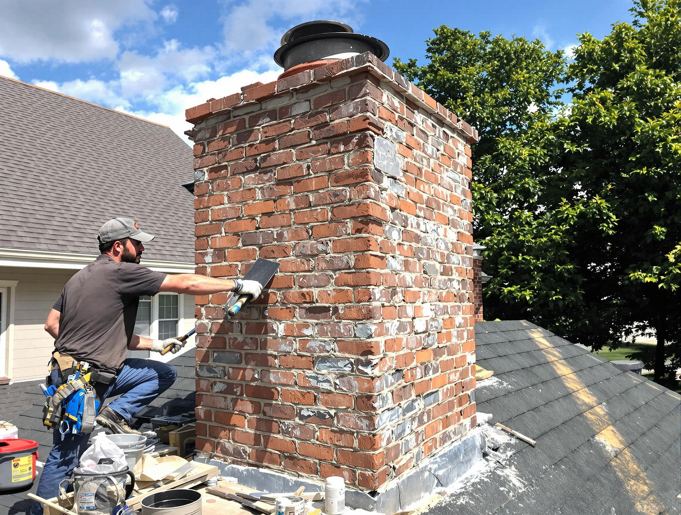 Completed chimney rebuild by Dedham Chimney Sweep in Dedham, MA