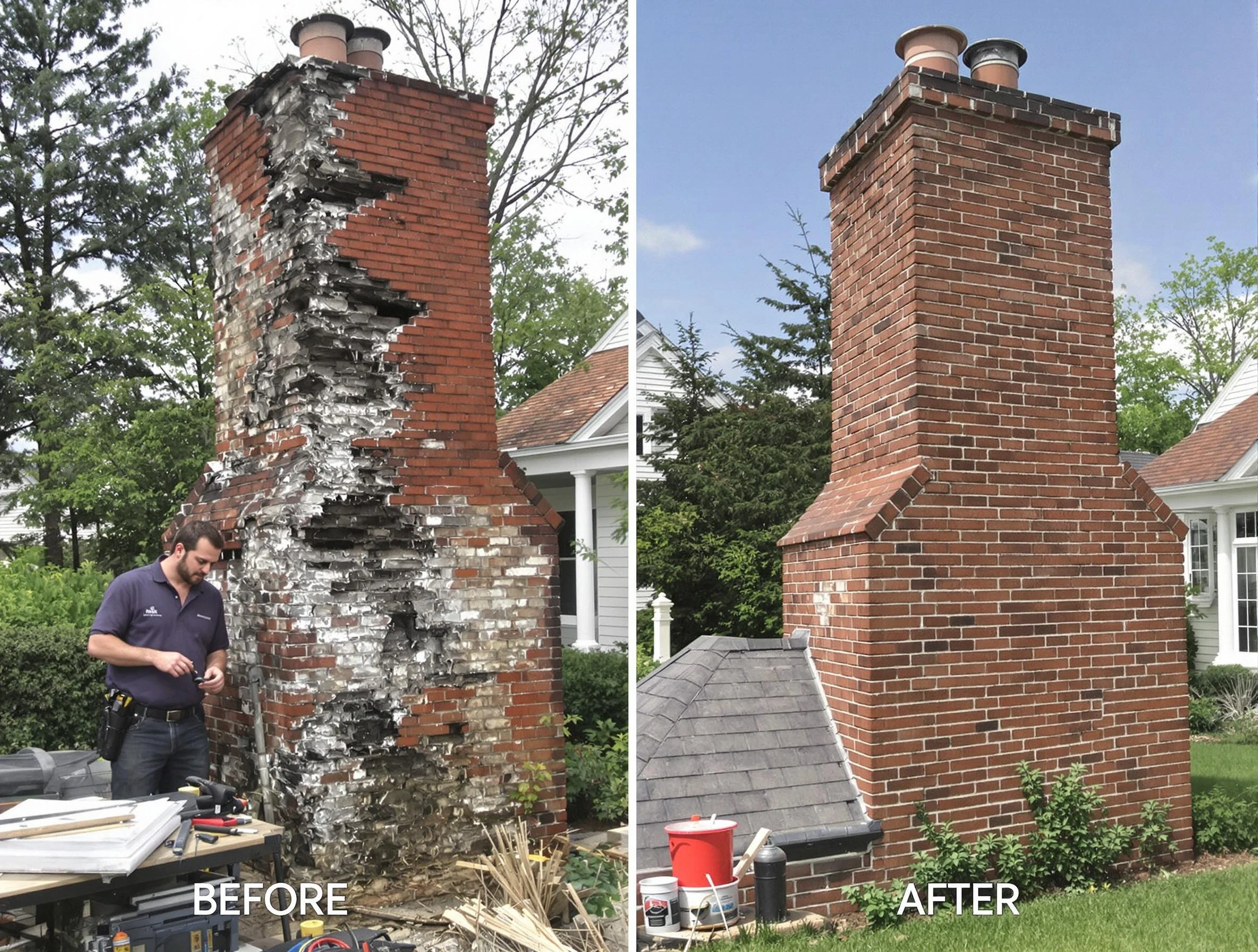 Dedham Chimney Sweep performing a full chimney restoration in Dedham, MA