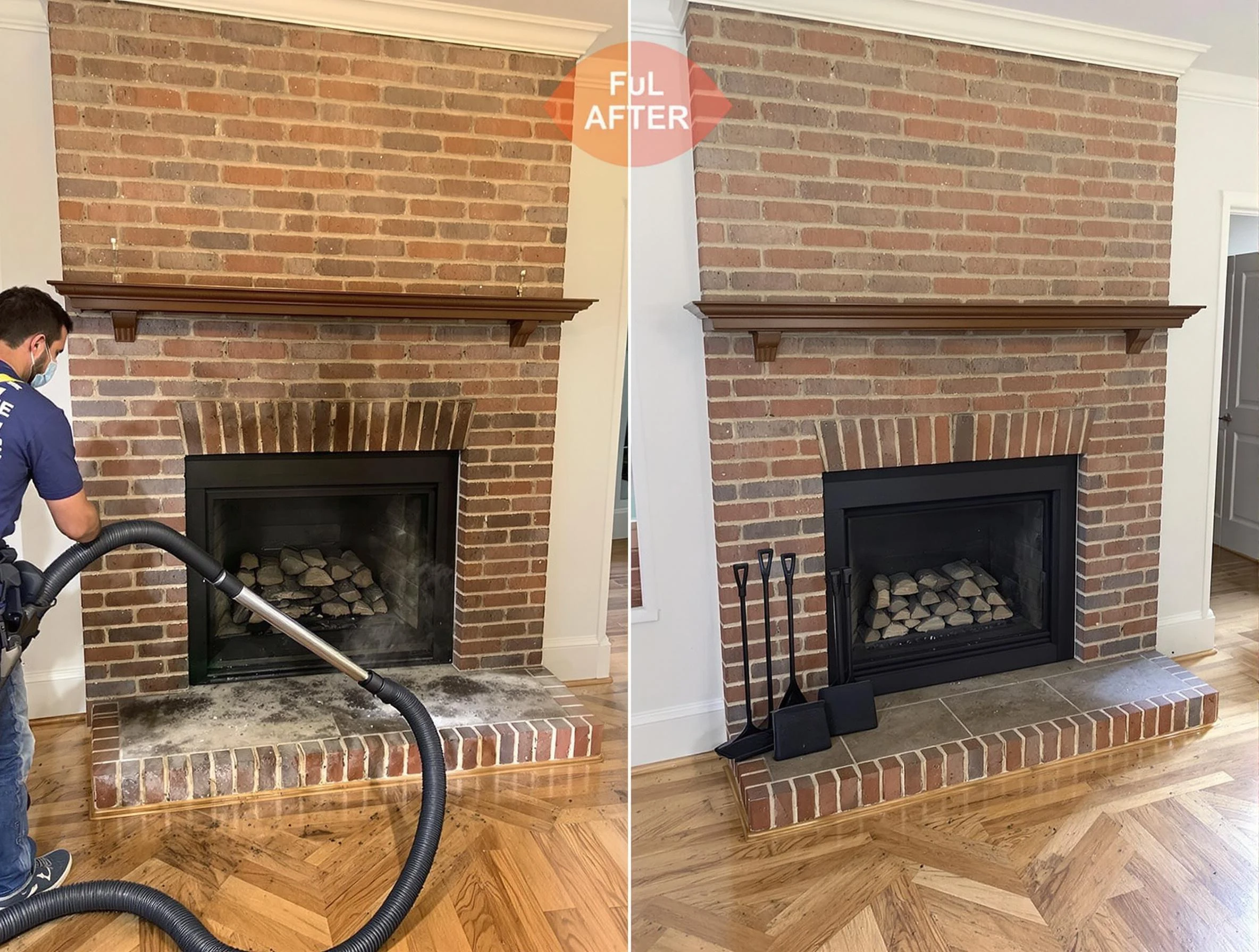 Dedham Chimney Sweep carefully sanitizing a fireplace in Dedham, MA